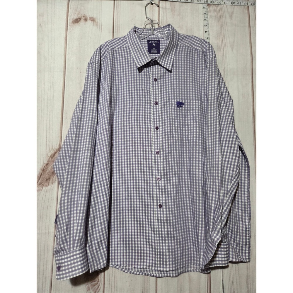 KState Mens 2xl Gingham Checkered Long Sleeve Button Up Shirt Purple